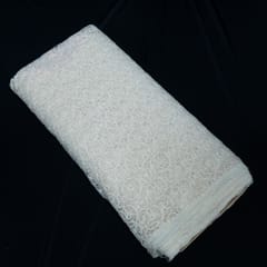 White Dyeable Floral Design Cotton Nylon Net Fabric