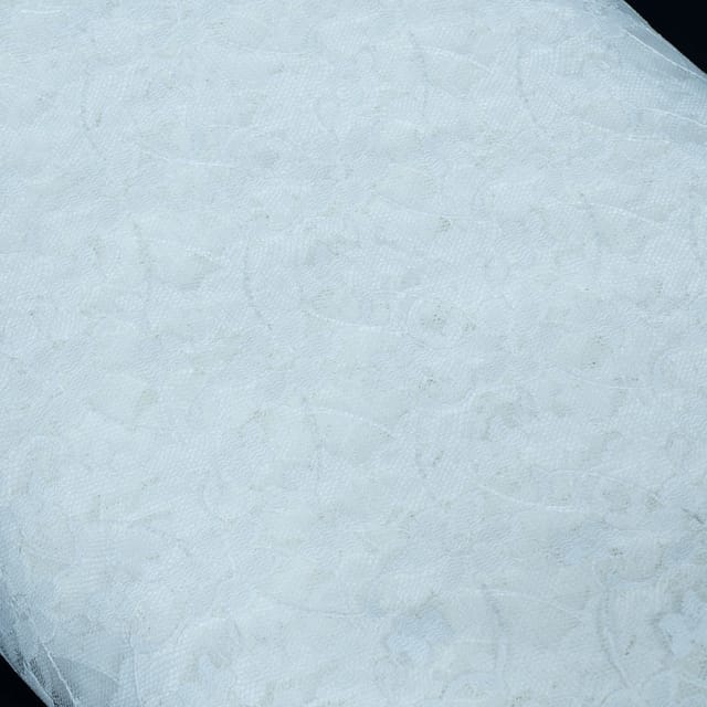 White Dyeable Floral Design Cotton Nylon Lurex Net Fabric
