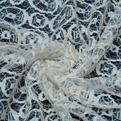 White Dyeable Floral Design Cotton Nylon Net Fabric