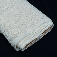 White Dyeable Floral Design Cotton Nylon Net Fabric