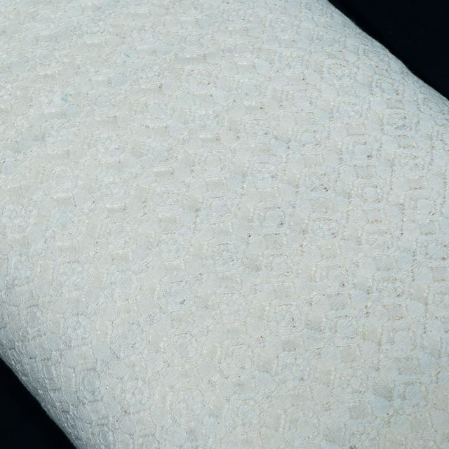 White Dyeable Floral Design Cotton Nylon Net Fabric