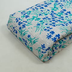 Off White Color Cotton Schiffli Fabric with Floral Digital Print – Fresh & Breezy Elegance (2Meter Cut Piece)