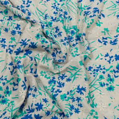 Off White Color Cotton Schiffli Fabric with Floral Digital Print – Fresh & Breezy Elegance (2Meter Cut Piece)