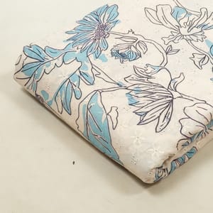 Off White Chikan Printed Fabric (1Meter Cut Piece)
