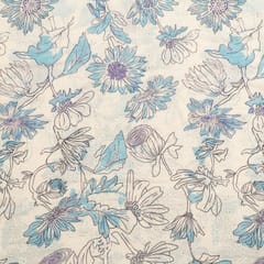 Off White Chikan Printed Fabric (1Meter Cut Piece)