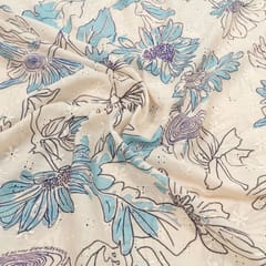 Off White Chikan Printed Fabric (1Meter Cut Piece)