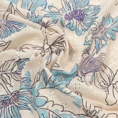 Off White Chikan Printed Fabric (1Meter Cut Piece)