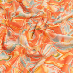 Orange Colour Lawn Cotton Digital Printed Fabric (1.50Meter Cut Piece)