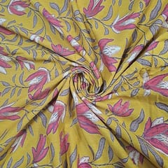 Mustard Colour Cotton Flex Discharge Printed Fabric