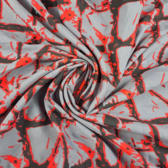 Grey Colour Poly Crepe Printed Fabric