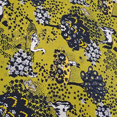 Mustard Colour Pure Crepe Printed Fabric