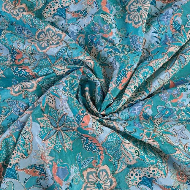 Sky Blue Colour Crepe Embroidered Fabric
