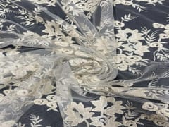 Dyeable Embroidered Net White Floral