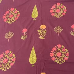 Wine Color Cambric Cotton Printed Fabric