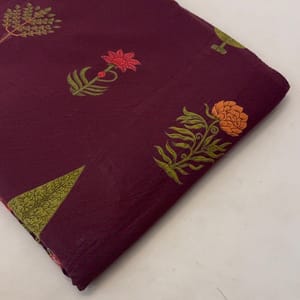 Wine Color Cambric Cotton Printed Fabric