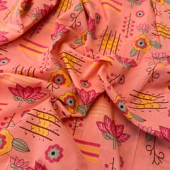 Peach Color Cambric Cotton Printed Fabric