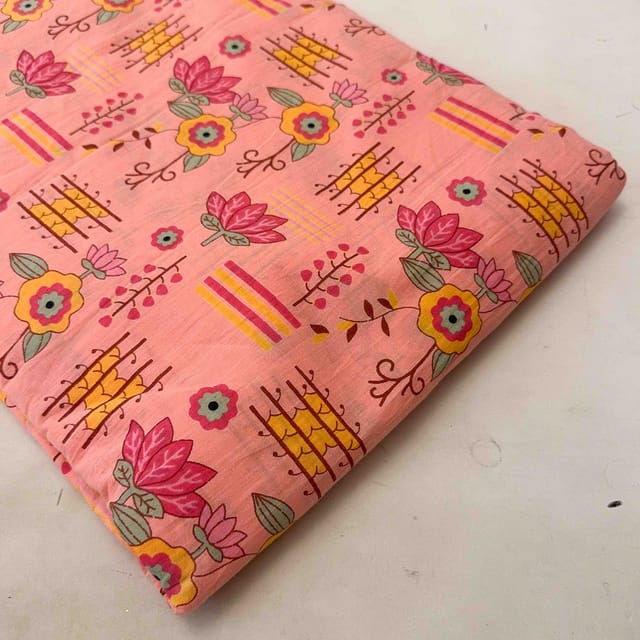 Peach Color Cambric Cotton Printed Fabric