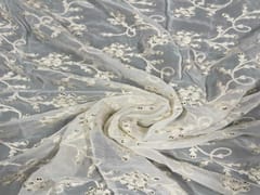 Dyeable Embroidered Georgette White Floral 21