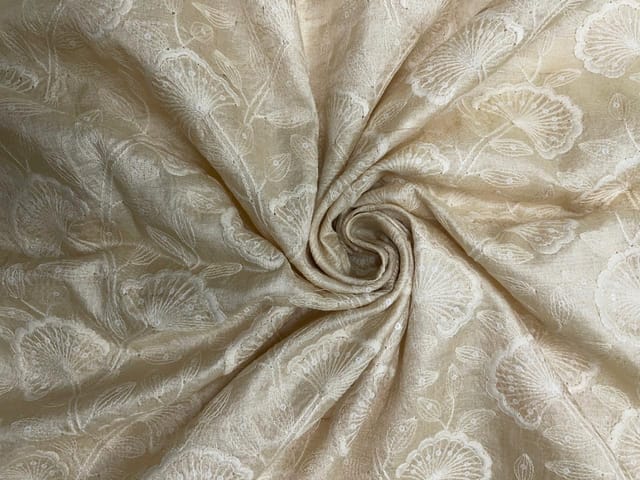 Dyeable Floral Pure Tassar Embroidery Fabric