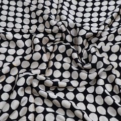 Black Color Modal Satin Printed Fabric (1Meter Cut Piece)