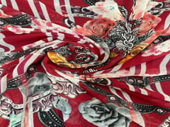 Imported Georgette Red Floral Geometric