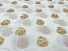Dyeable Embroidered Georgette White Golden Paisleys