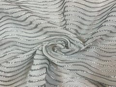 Dyeable Embroidered Georgette White Wavy Stripes