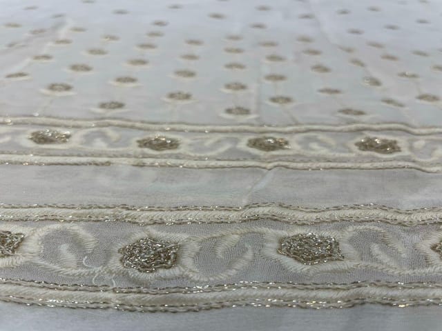 Dyeable Embroidered Georgette White Flowers With Borders 1