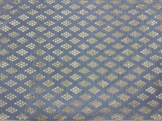 Dyeable Pure Chanderi Zari White Golden Geometric 1