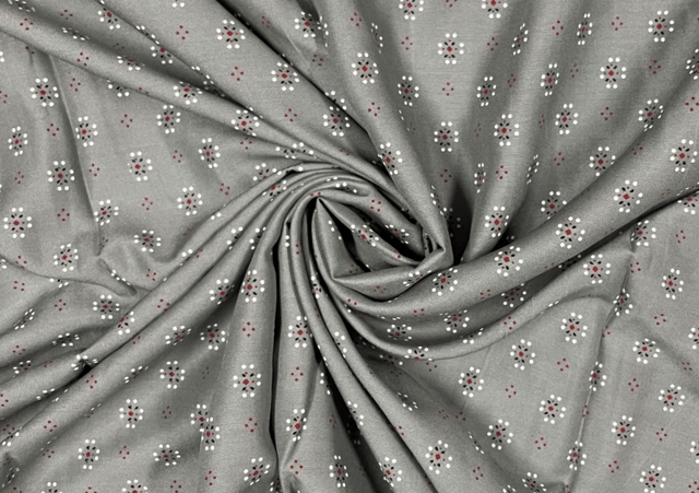 Cotton Light Grey Red Floral Print