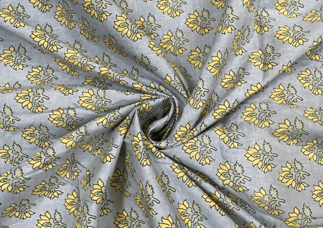 Printed Cotton Cambric Grey Yellow Flowers