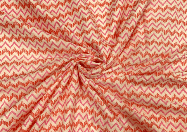 Printed Cotton Cambric White Pink Chevron