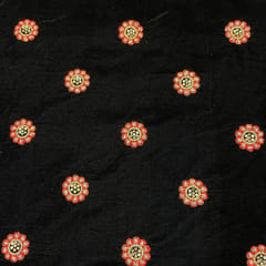Orange Colour Velvet Embroidered Fabric