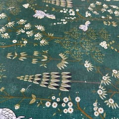 Bottle Green Colour Pure Chanderi Silk Printed Fabric