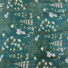 Bottle Green Colour Pure Chanderi Silk Printed Fabric