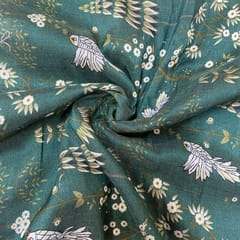Bottle Green Colour Pure Chanderi Silk Printed Fabric