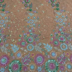 Peach Colour Georgette Embroidered Fabric