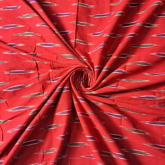 Red Colour Cotton Ikat Fabric