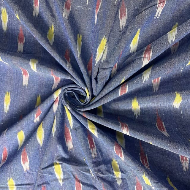 Sky Blue Colour Cotton Ikat Fabric
