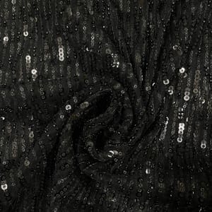 Black Colour Net Sequins Embroidered Fabric