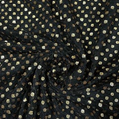 Black Colour Net Embroidered Fabric