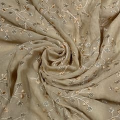 Beige Colour Chiffon Embroidered Fabric