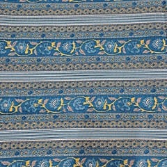 Teal Blue Colour Cotton Dobby Printed Fabric