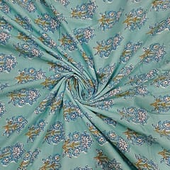 Sea Blue Colour Cotton Cambric Printed Fabric