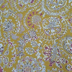 Yellow Colour Cotton Cambric Discharge Printed Fabric