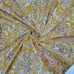 Yellow Colour Cotton Cambric Discharge Printed Fabric