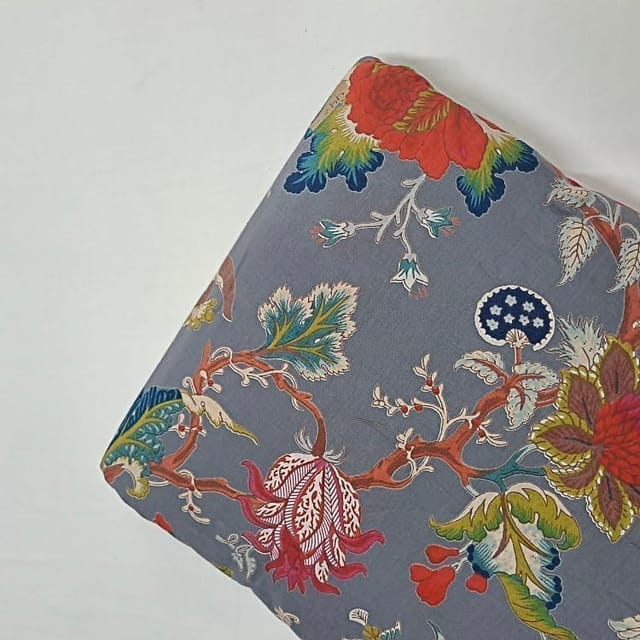 Grey Colour Cotton Cambric Discharge Printed Fabric