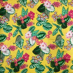 Yellow Green Floral Pure Chanderi Printed Fabric