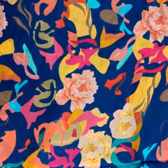 Blue MultiColour Abstract Dupion Print Fabric