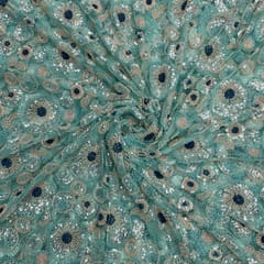 Aqua Blue Colour Geometric Cut Dana Embroidered Fabric